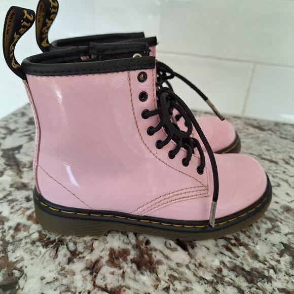Dr. Martens Pink patent Leather Ankle Boots 1460  size 10 Zip Lace - Picture 2 of 9